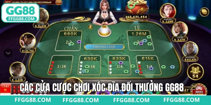 Những lựa chọn cược có tại xóc đĩa đổi thưởng GG88